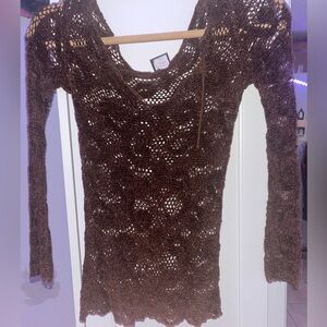 Crochet long sleeve brown top